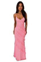 Damen Maxikleid mit Spaghettiträgern und diagonalen Volants über die gesamte Länge Ansicht 7