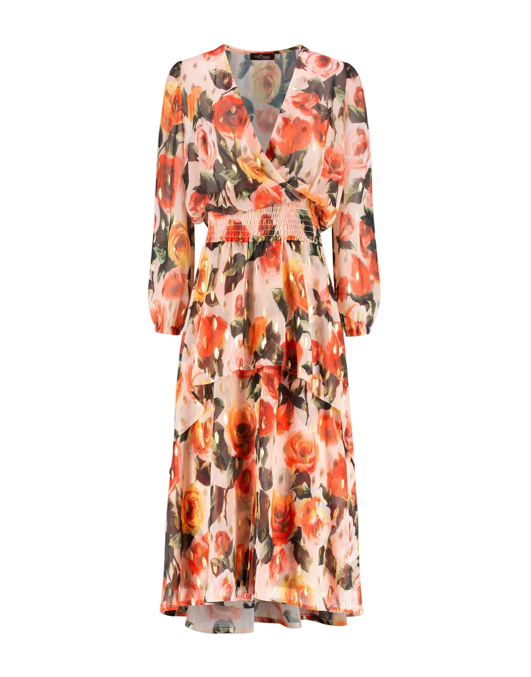 Damen Midikleid mit Blumenmuster und langem Arm