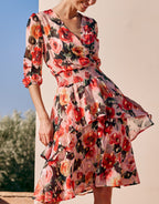 Damen Midikleid mit Blumenmuster und langem Arm Ansicht 3
