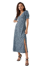 Damen Midikleid mit Blumenmuster und Puffärmeln mit Seitenschlitz