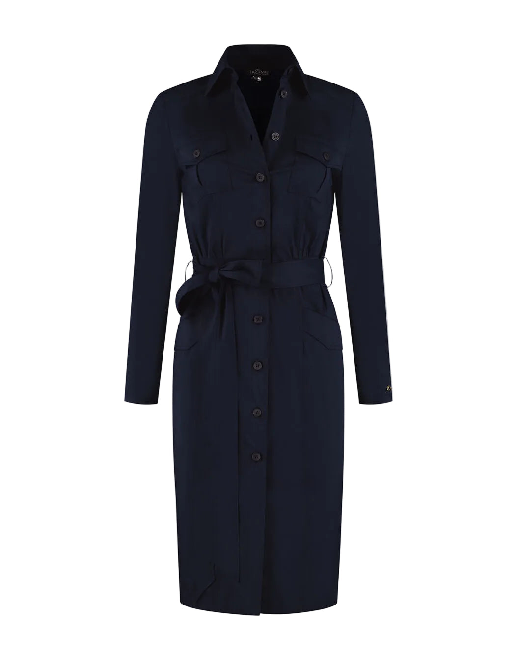 Damen Midikleid mit langem Arm Reverskragen und Gürtel