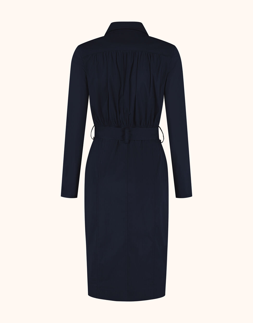Damen Midikleid mit langem Arm Reverskragen und Gürtel Ansicht 2