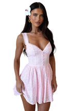 Damen Minikleid mit breiten Trägern Spitzenbesatz und floraler Lochstickerei Ansicht 4