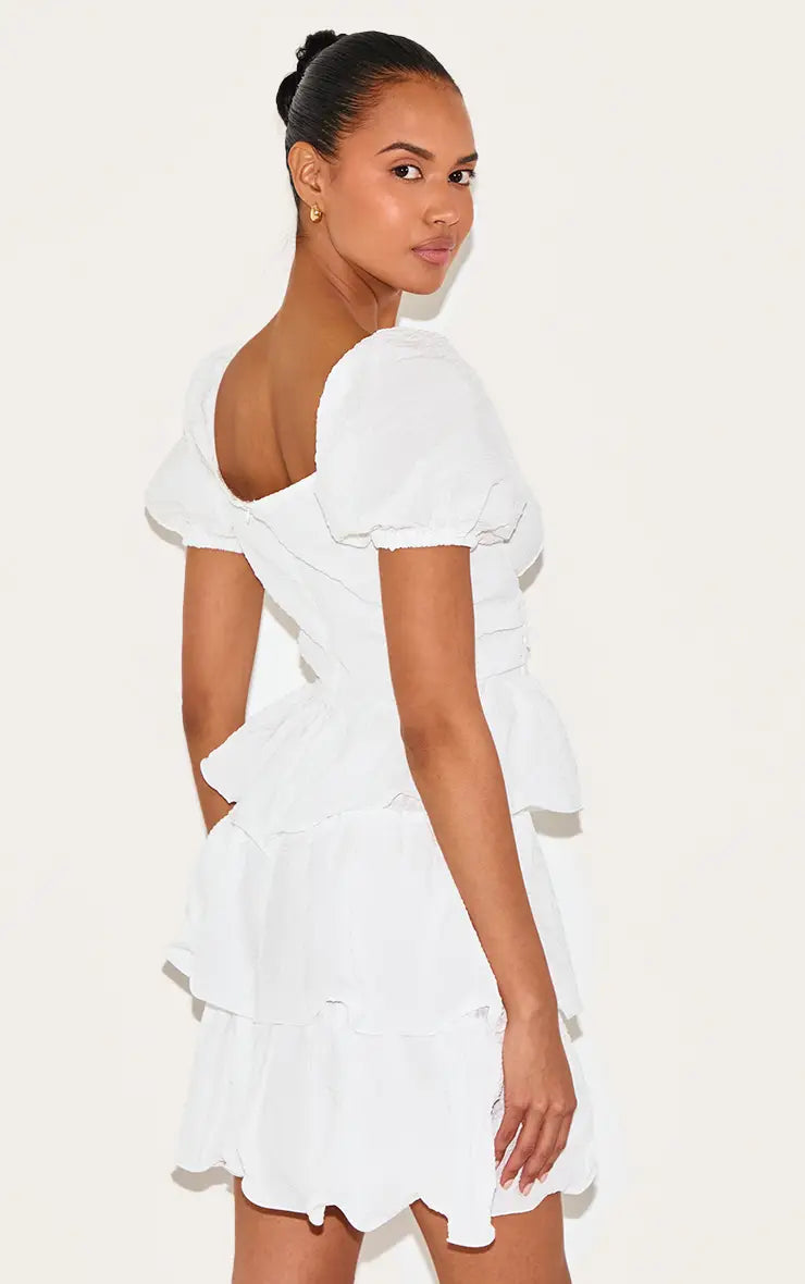 Damen Minikleid mit Herzausschnitt und Puffärmeln mit Stufensaum Ansicht 2