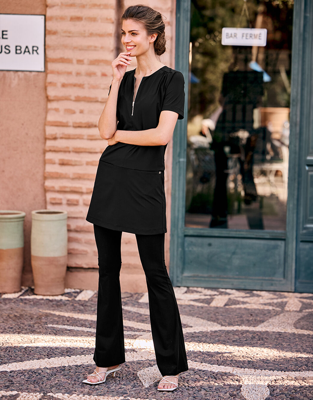 Damen Minikleid mit kurzem Arm und Reißverschluss vorne Ansicht 3