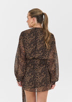 Damen Minikleid mit langem Arm abstraktem Muster und Bindung an der Taille Ansicht 3
