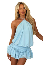 Damen Neckholder Minikleid mit lockerem Vorderteil und dreilagigem Volant Ansicht 10