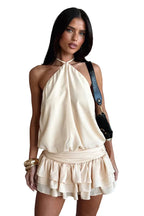 Damen Neckholder Minikleid mit lockerem Vorderteil und dreilagigem Volant Ansicht 22