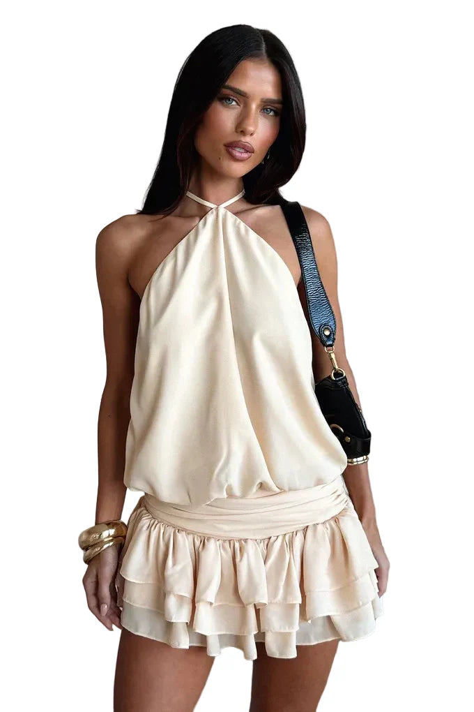 Damen Neckholder Minikleid mit lockerem Vorderteil und dreilagigem Volant Ansicht 22