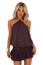 Damen Neckholder Minikleid mit lockerem Vorderteil und dreilagigem Volant Ansicht 4