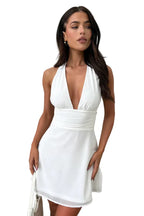 Damen Neckholder Minikleid mit tiefem V-Ausschnitt