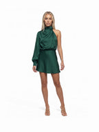Damen One-Shoulder Minikleid mit Puffärmel und Drapiertem Ausschnitt