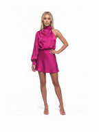 Damen One-Shoulder Minikleid mit Puffärmel und Drapiertem Ausschnitt – Ansicht 13