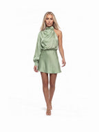 Damen One-Shoulder Minikleid mit Puffärmel und Drapiertem Ausschnitt – Ansicht 5