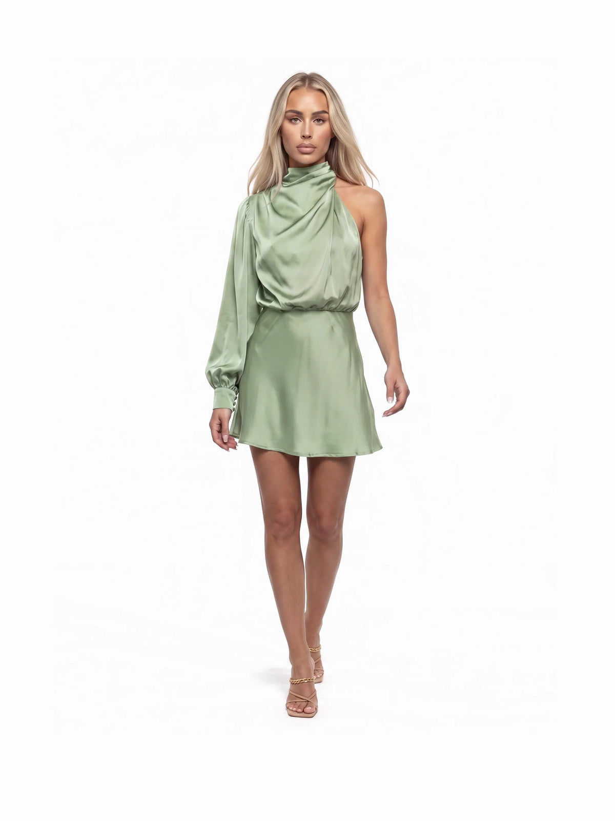 Damen One-Shoulder Minikleid mit Puffärmel und Drapiertem Ausschnitt – Ansicht 5