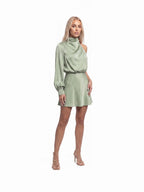 Damen One-Shoulder Minikleid mit Puffärmel und Drapiertem Ausschnitt – Ansicht 7