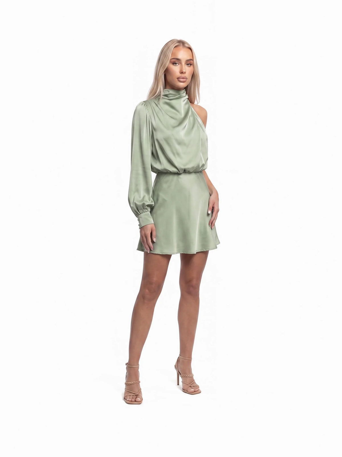 Damen One-Shoulder Minikleid mit Puffärmel und Drapiertem Ausschnitt – Ansicht 7
