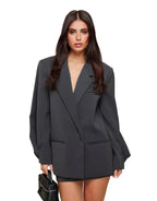 Damen Oversize Blazer mit Reverskragen und Taschen