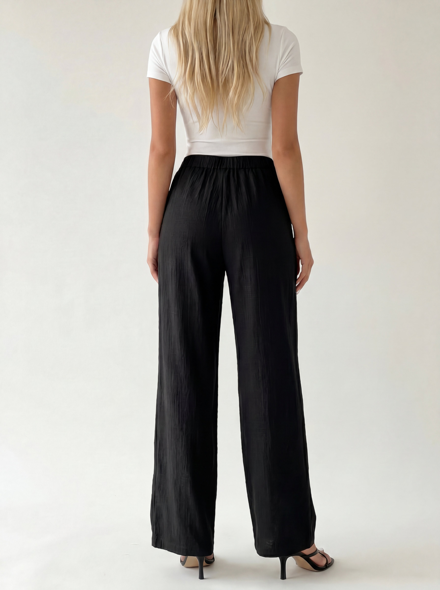 Damen Palazzo Hose mit Weiten Beinen und Elastischem Bund – Ansicht 3