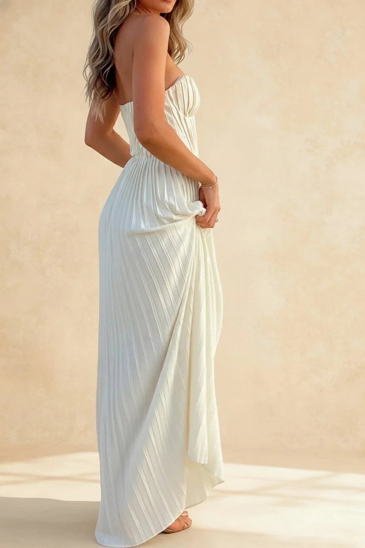 Damen Plissiertes Trägerloses Maxikleid mit Korsettoberteil – Ansicht 4