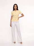 Damen Ripp Bluse mit Zierknöpfen und Volants