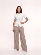 Damen Ripp Bluse mit Zierknöpfen und Volants – Ansicht 10