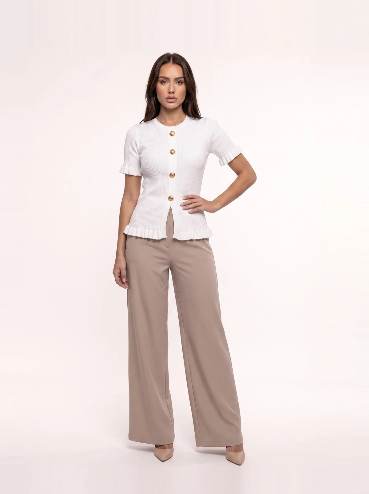 Damen Ripp Bluse mit Zierknöpfen und Volants – Ansicht 10