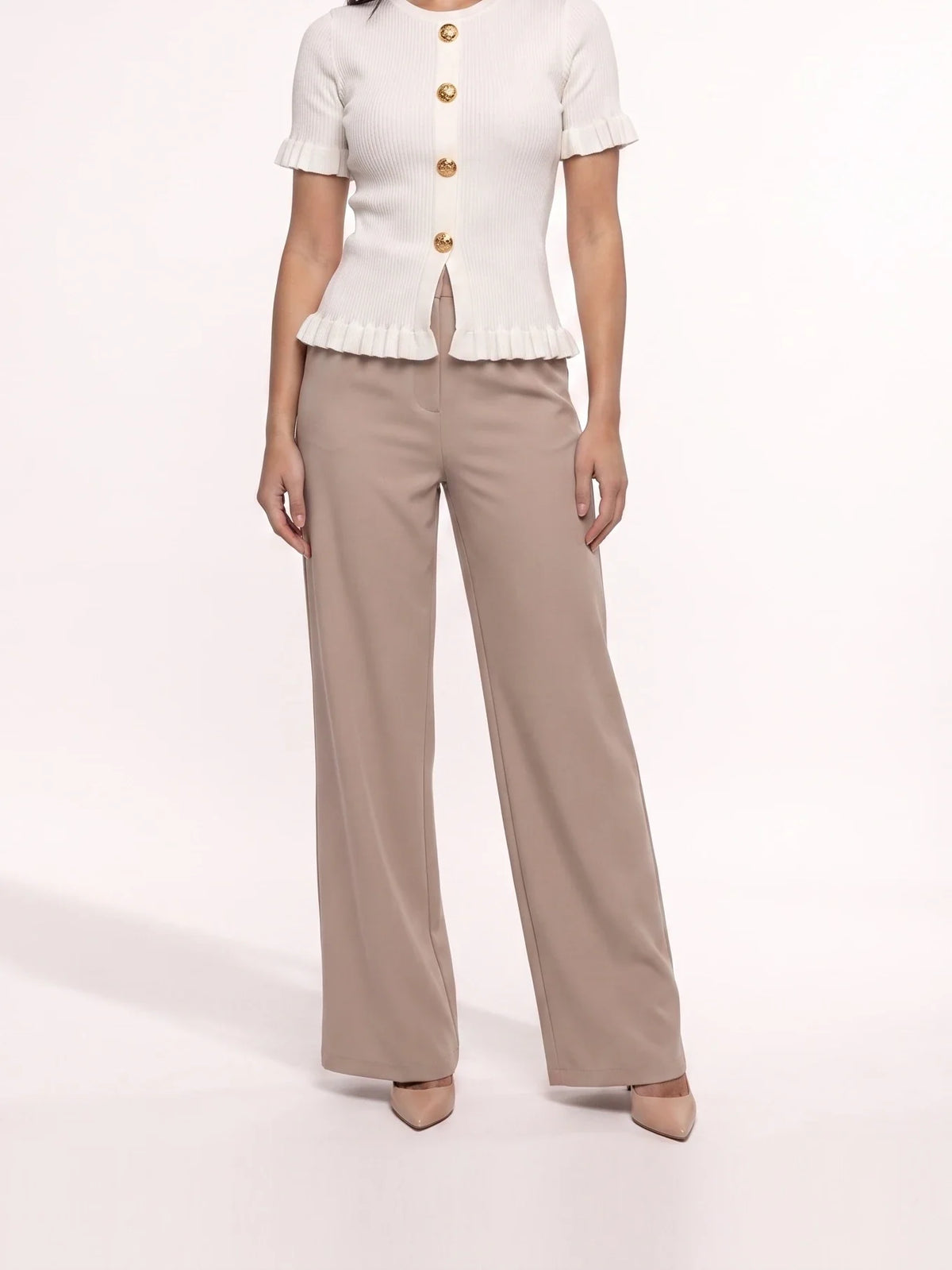 Damen Ripp Bluse mit Zierknöpfen und Volants – Ansicht 11
