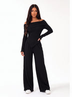 Damen Ripp Set mit Schulterfreiem Top und Weiter Hose – Ansicht 4