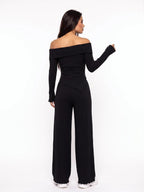 Damen Ripp Set mit Schulterfreiem Top und Weiter Hose – Ansicht 5