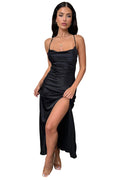 Damen Satin Maxikleid mit drapiertem Ausschnitt und Rückenschnürung