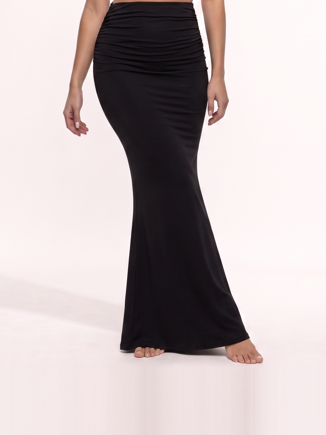 Damen Schmaler Maxirock mit Hohem Raffbund und Fischschwanzsaum – Ansicht 2
