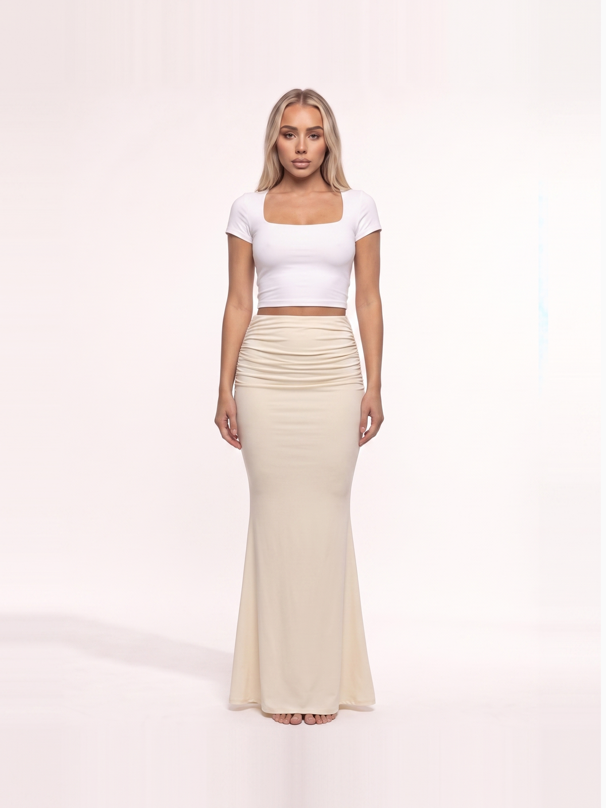 Damen Schmaler Maxirock mit Hohem Raffbund und Fischschwanzsaum – Ansicht 7