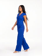 Damen Set mit Ärmelloser Weste und Weiter Hose – Blau Seitenansicht