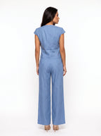 Damen Set mit Ärmelloser Weste und Weiter Hose – Hellblau Rückansicht