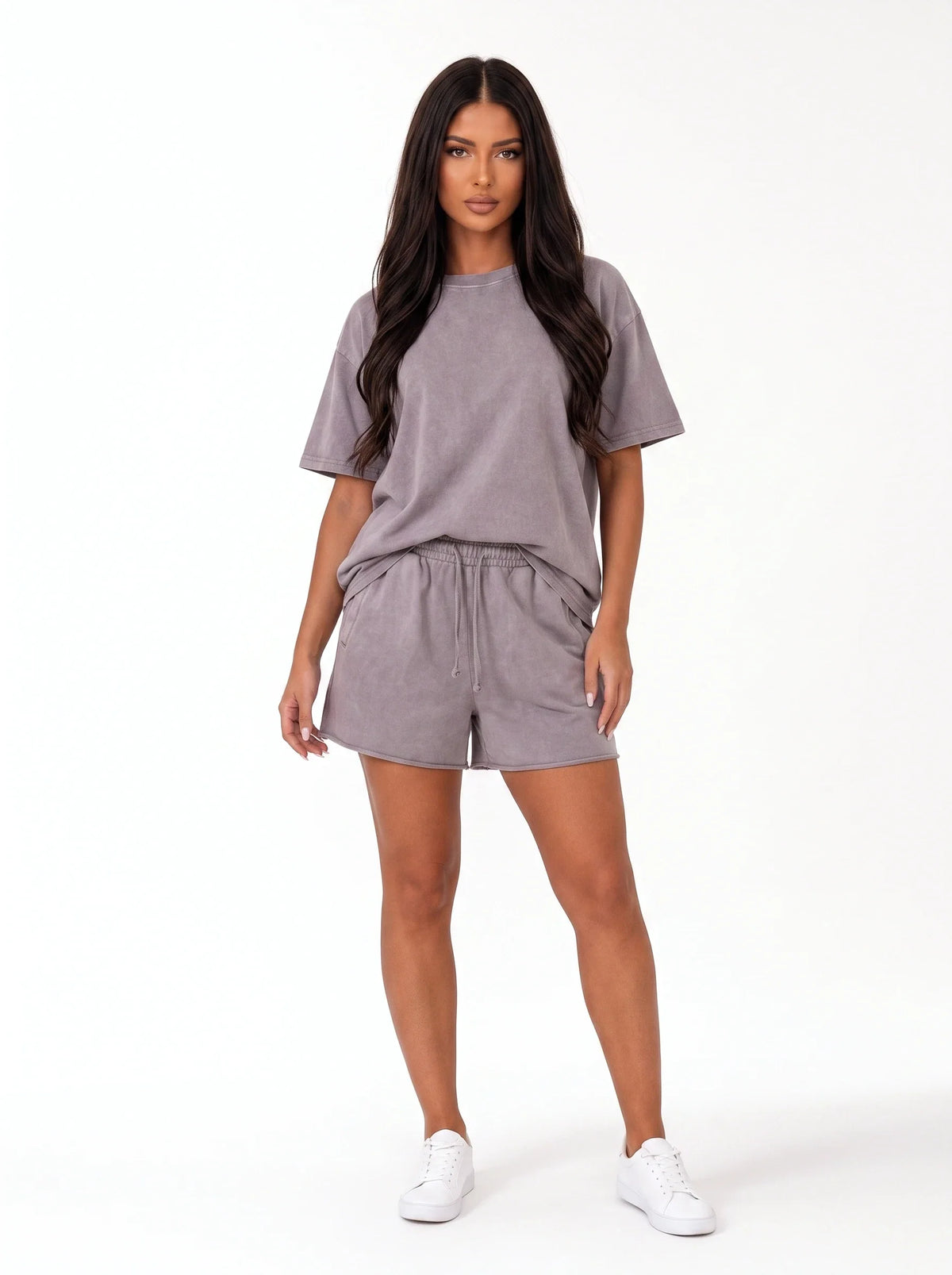 Damen Set mit Oversize T-Shirt und Shorts mit Bündchen