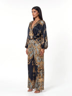 Damen Set mit V-Ausschnitt Bluse und Weiter Hose im Barockmuster – Ansicht 3