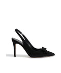 Damen Slingback Pumps in Veloursleder-Optik mit Schleife und Spitzer Zehenpartie