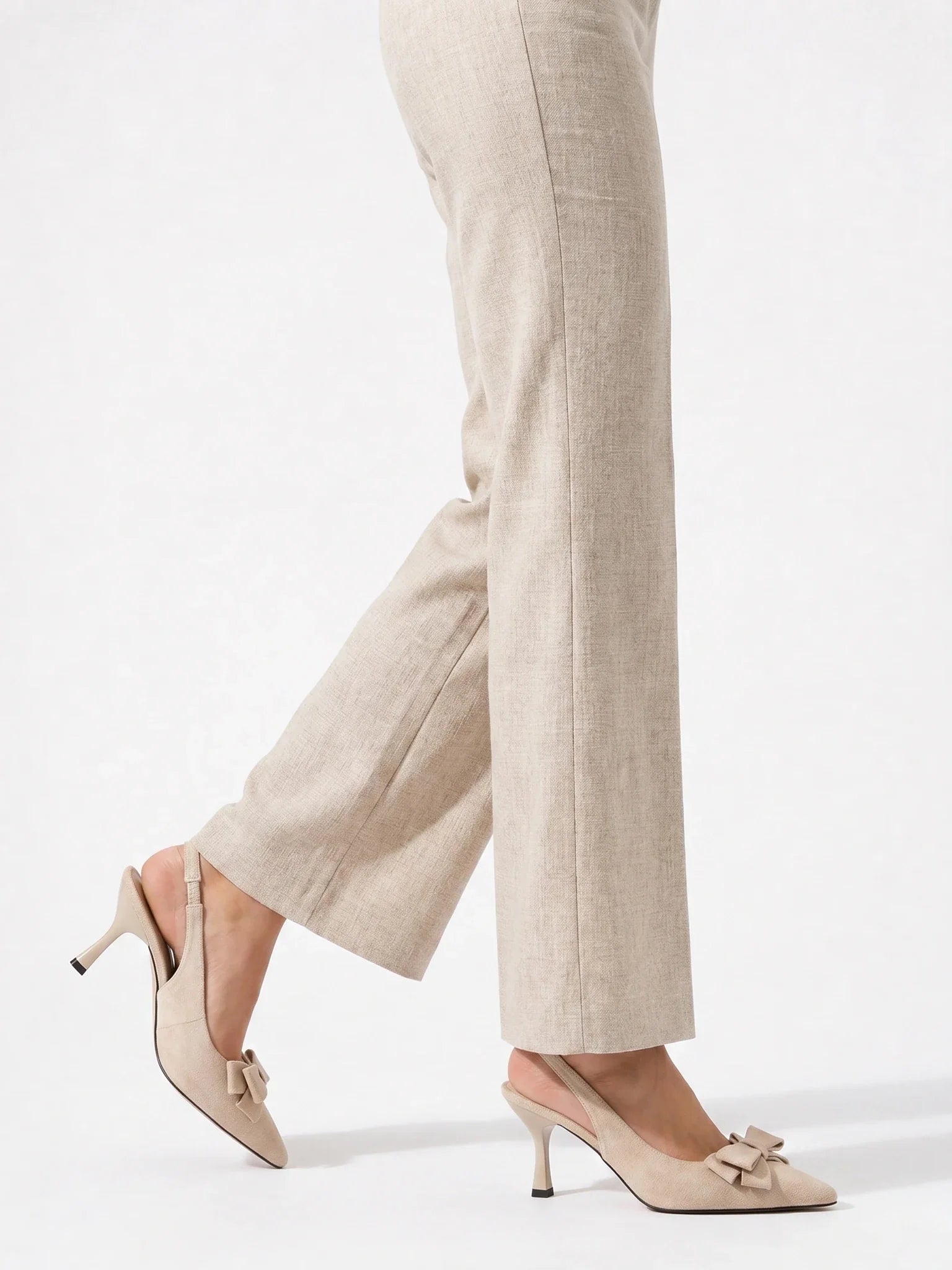 Damen Slingback Pumps in Veloursleder-Optik mit Schleife und Spitzer Zehenpartie – Ansicht 11