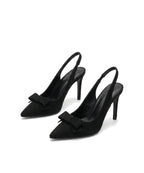 Damen Slingback Pumps in Veloursleder-Optik mit Schleife und Spitzer Zehenpartie – Ansicht 2