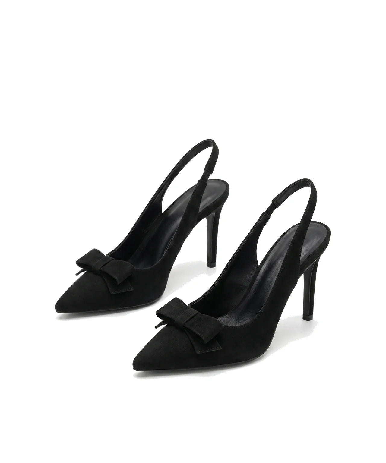 Damen Slingback Pumps in Veloursleder-Optik mit Schleife und Spitzer Zehenpartie – Ansicht 2