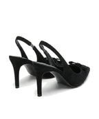 Damen Slingback Pumps in Veloursleder-Optik mit Schleife und Spitzer Zehenpartie – Ansicht 3