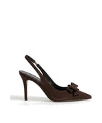 Damen Slingback Pumps in Veloursleder-Optik mit Schleife und Spitzer Zehenpartie – Ansicht 7