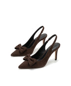 Damen Slingback Pumps in Veloursleder-Optik mit Schleife und Spitzer Zehenpartie – Ansicht 8