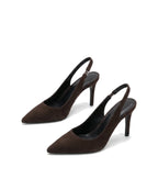 Damen Slingback Pumps in Veloursleder-Optik mit Spitzer Zehenpartie – Ansicht 5