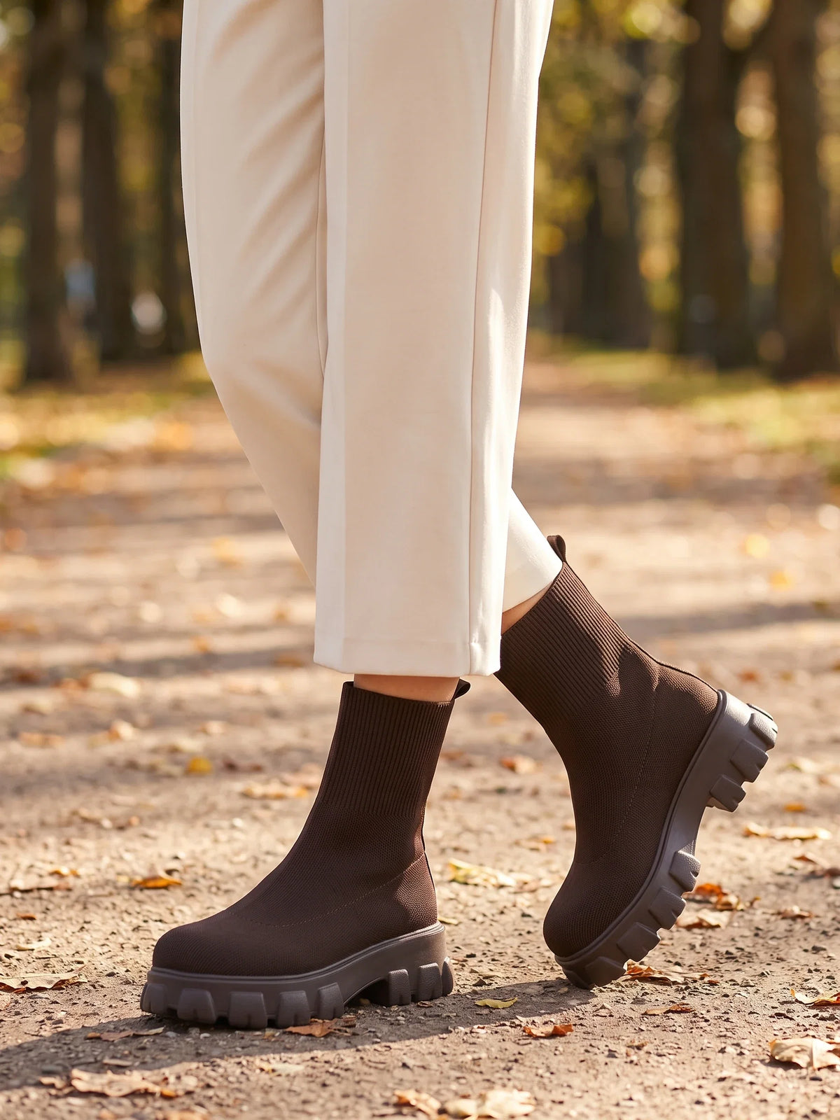Damen Sock Boots aus Strick auf Dicker Sohle – Ansicht 9