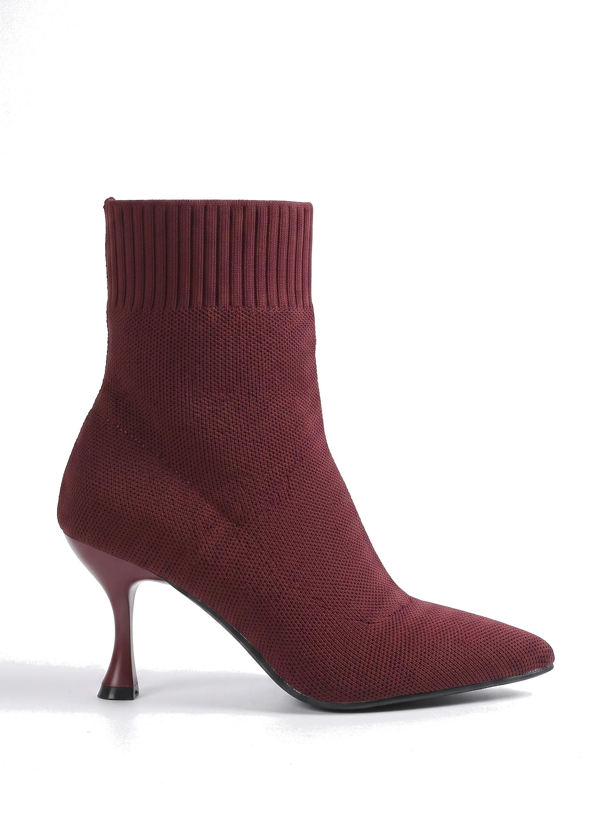 Damen Sock Boots mit Ripp-Bündchen in Bordeaux, Seitenansicht