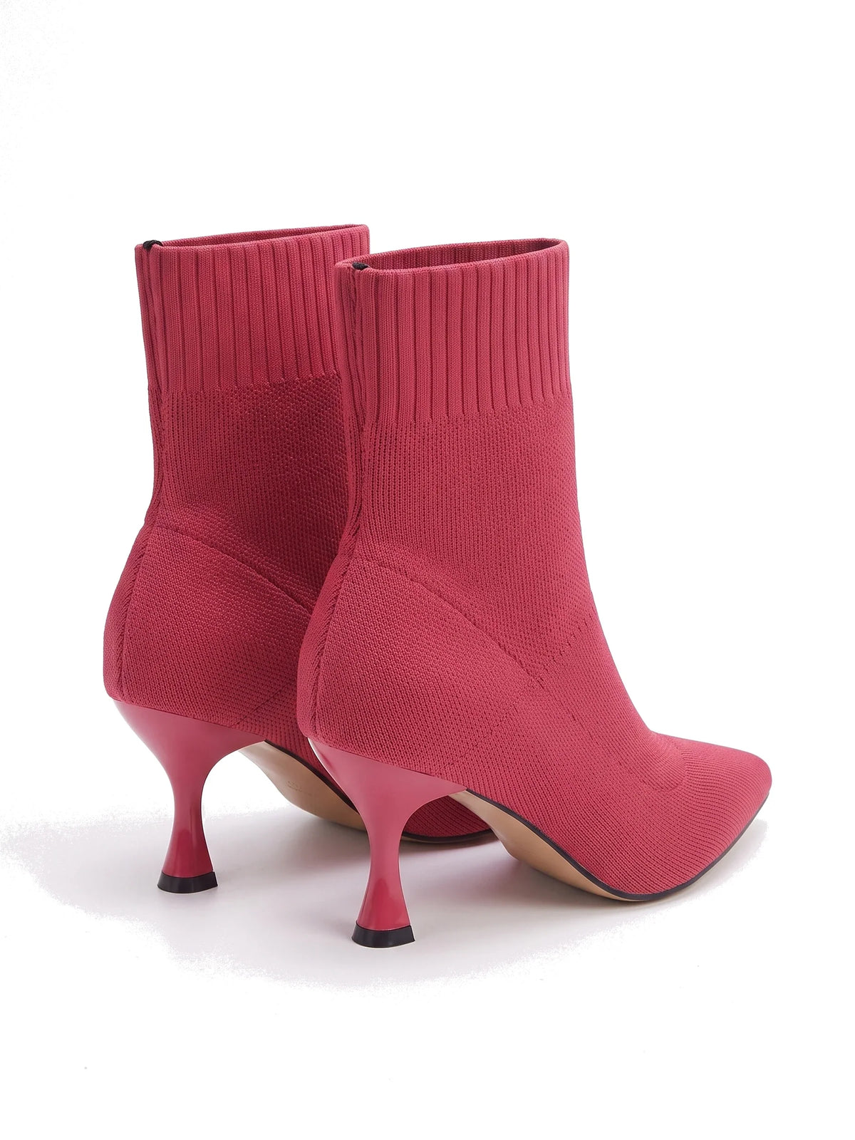Paar Damen Sock Boots in Himbeere, Ansicht von hinten schräg