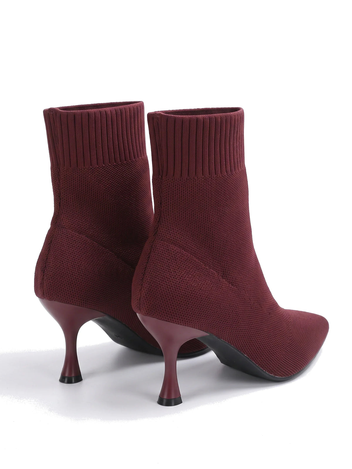 Paar Damen Sock Boots in Bordeaux, Ansicht von hinten schräg