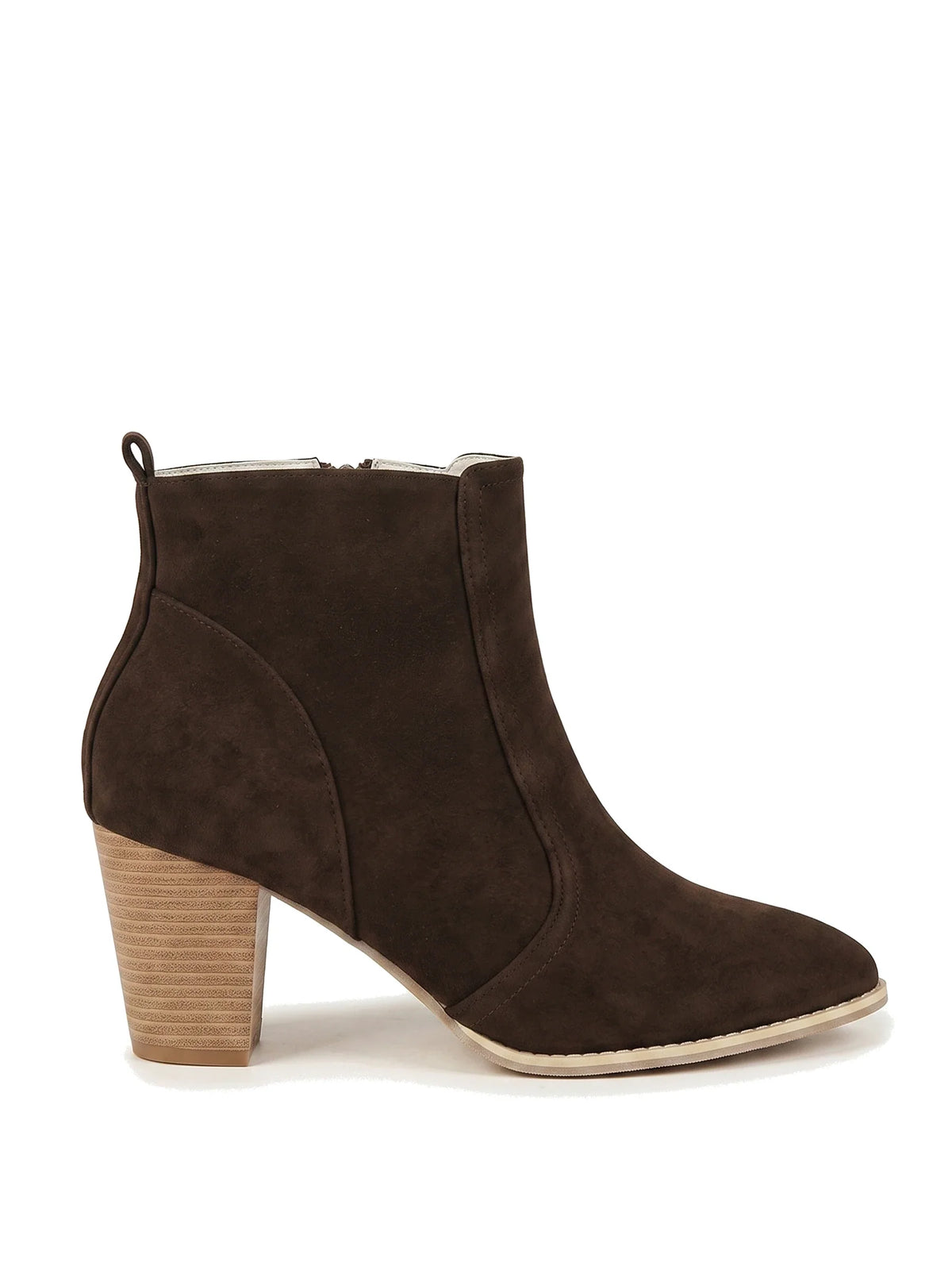 Damen Stiefeletten mit spitzer Zehenpartie in Dunkelbraun – Seitenansicht